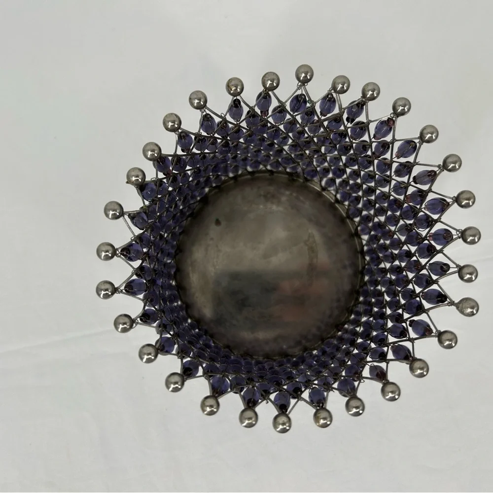 Wine Caddy Water Caddy Candle Holder purple and silver Beads 4.5”‎ x 5”